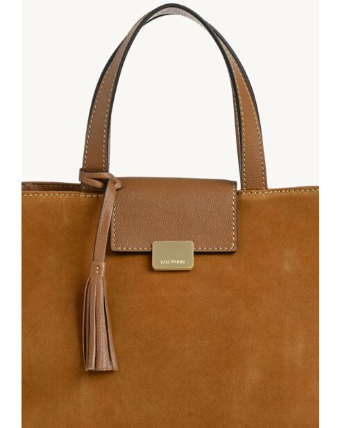 Parisien middelgrote suède leren draagtas cognac - 28x31x14 cm