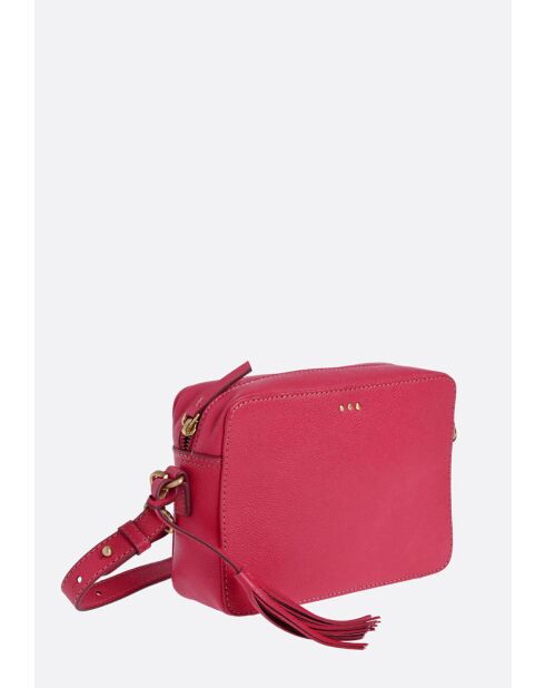 Sac Camera en cuir 3 clous fushia - 15x21x6 cm