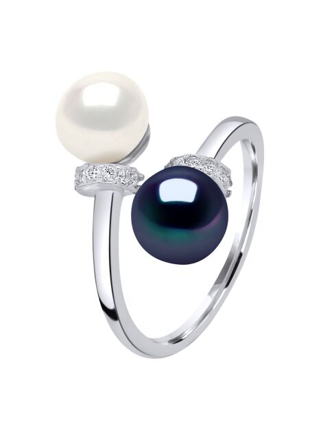 ICONIC zilveren ring naturel wit/zwart Tahiti