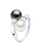 Tahiti/witte zwarte sieraden witgouden ring