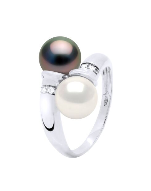 Tahiti/witte zwarte sieraden witgouden ring