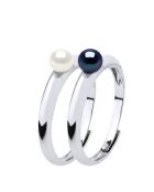 FOR EVER zilveren ring naturel wit/zwart Tahiti