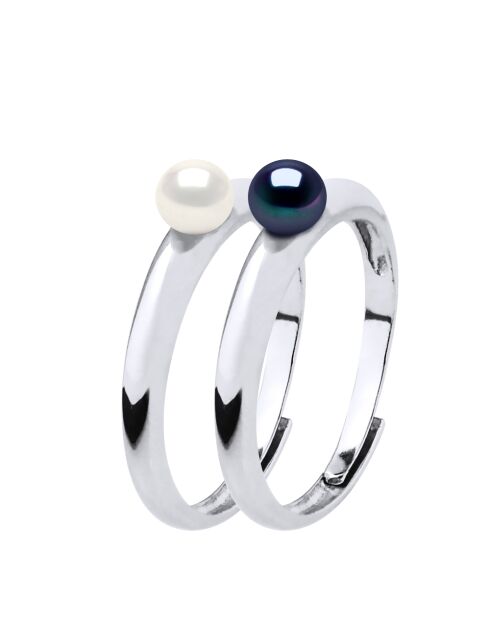 FOR EVER zilveren ring naturel wit/zwart Tahiti