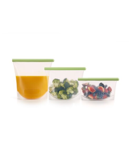 Set mit 3 grünen Silikon-Aufbewahrungsbeuteln