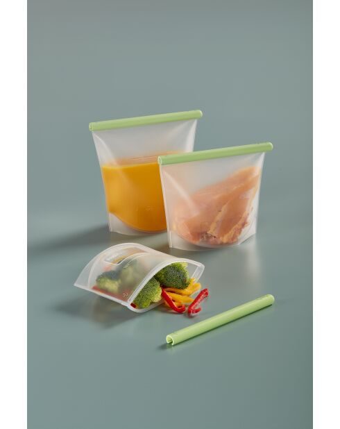 Set mit 3 grünen Silikon-Aufbewahrungsbeuteln