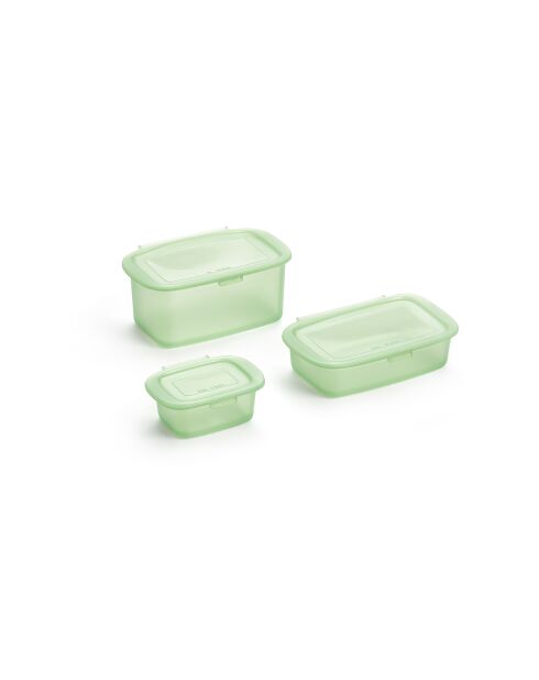 Set mit 3 grünen wiederverwendbaren Silikonboxen