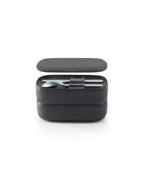 LunchBox To Go Set mit schwarzem Besteck - 11x19,4x11 cm