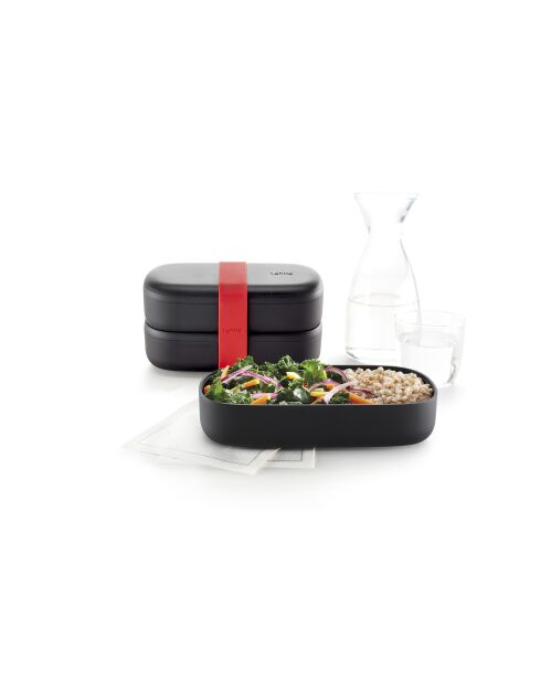 LunchBox To Go Set mit schwarzem Besteck - 11x19,4x11 cm