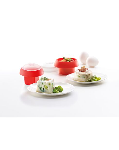 Set mit 2 roten Ovo-Eierkochern für die Mikrowelle