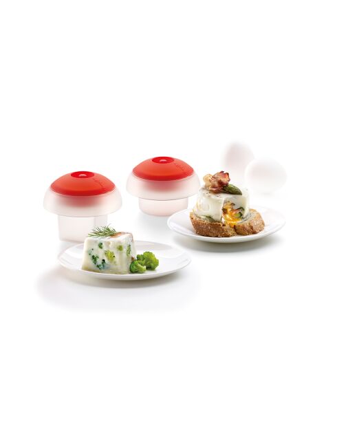 Set mit 2 roten Ovo-Eierkochern für die Mikrowelle