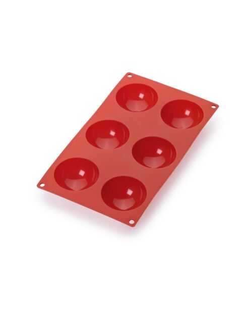 Stampo in silicone per 6 torte rosse a mezza sfera - 30x17,5x3,5 cm
