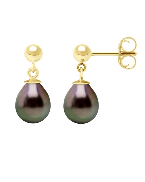 Ohrringe aus Gelbgold, schwarzer Schmuck, Tahiti