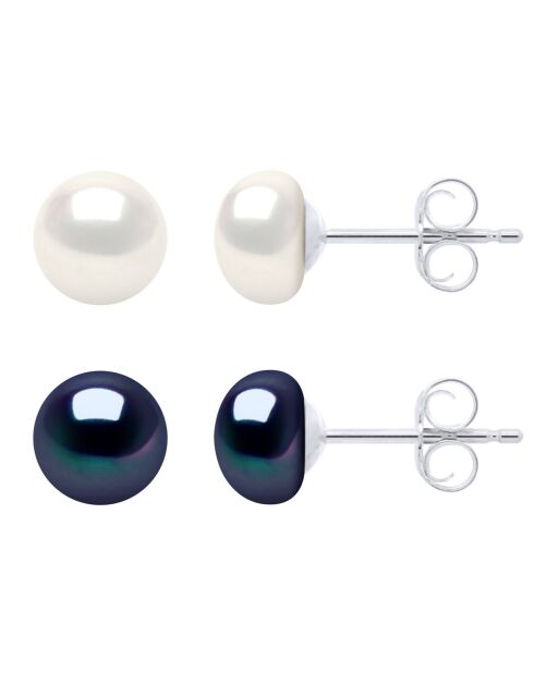 Pendientes de plata CLASSIC PEARLS naturales blanco/negro Tahití