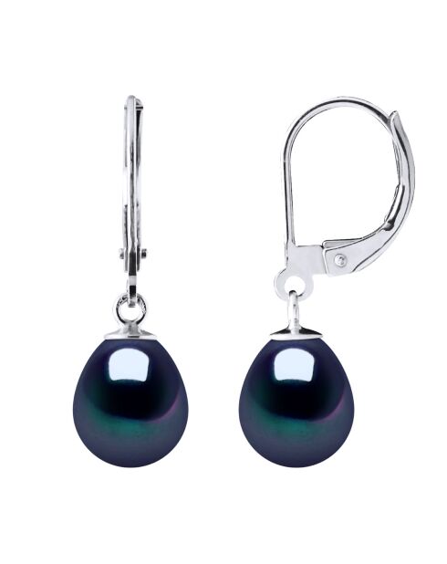 Pendientes de oro blanco con joyas negras de Tahití