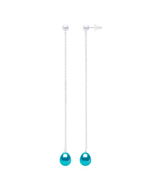 Pendientes de oro blanco con joyas en azul turquesa