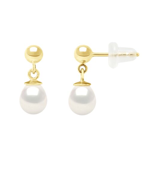 Boucles d'Oreilles en or jaune JOAILLERIE blanches naturelles