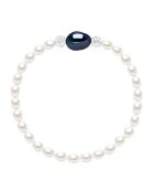 SUNNY PEARLS zilveren armband zwart Tahiti/wit
