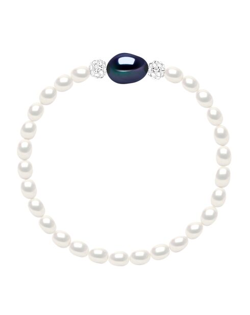 SUNNY PEARLS zilveren armband zwart Tahiti/wit