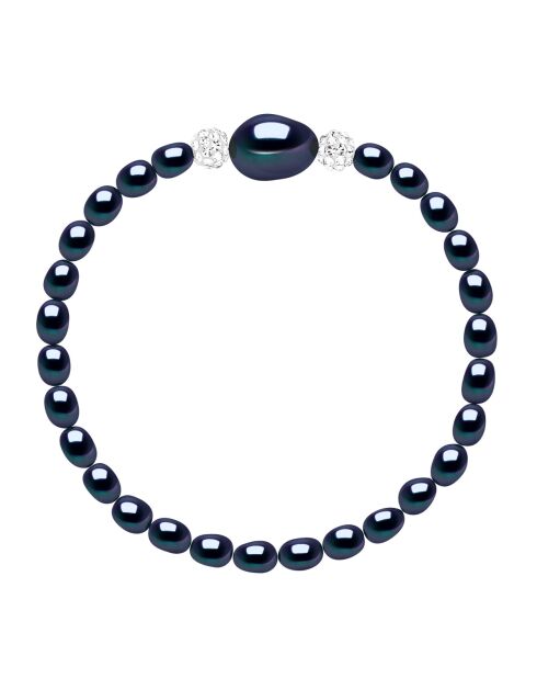 SUNNY PEARLS zilveren armband zwart Tahiti/wit