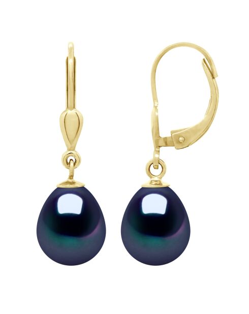 Boucles d'Oreilles en or jaune JOAILLERIE noires Tahiti