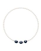 SUNNY PEARLS Silberkette schwarz Tahiti/weiß