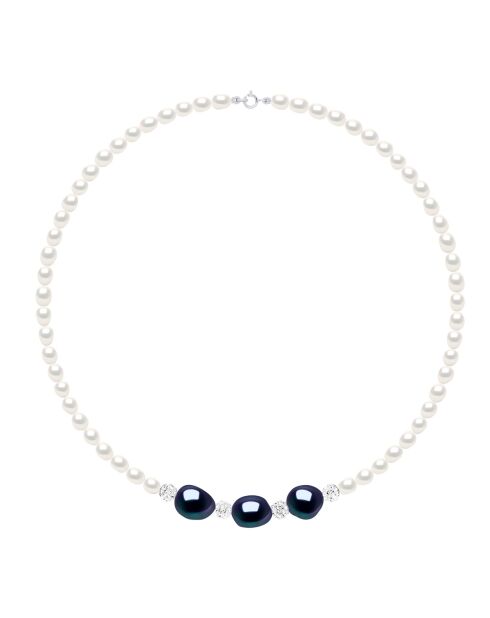 SUNNY PEARLS Silberkette schwarz Tahiti/weiß