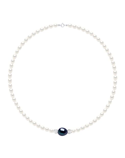 SUNNY PEARLS Silberkette schwarz Tahiti/weiß