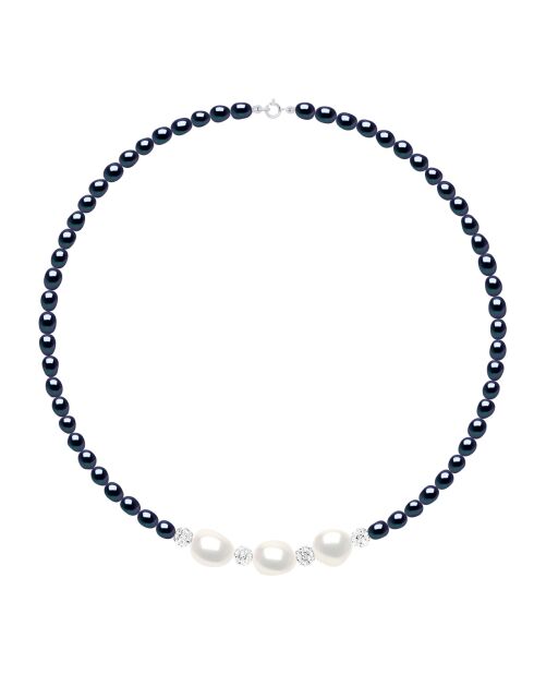 SUNNY PEARLS Silberkette naturweiß/schwarz Tahiti