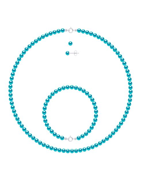 CLASSIC PEARLS set van turkooisblauw zilver