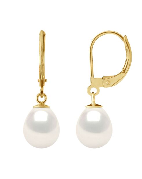Boucles d'Oreilles en or jaune JOAILLERIE blanches naturelles