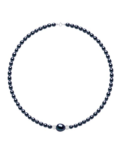 SUNNY PEARLS Silberkette schwarz Tahiti/weiß