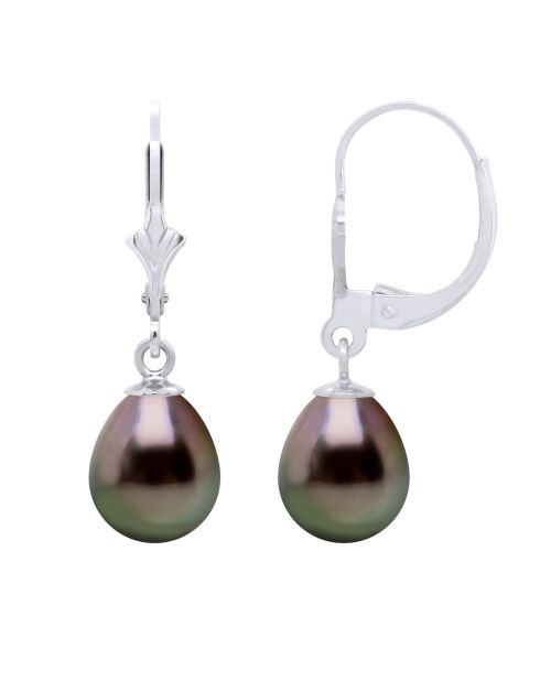 Tahiti/witte zwarte SIERADEN witgouden oorbellen