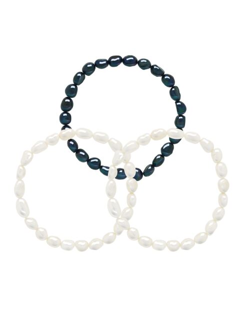 LIENS D'AMOUR zilveren armband naturel wit/zwart Tahiti