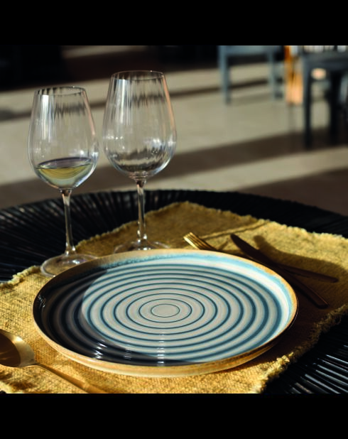 Lot de 6 assiettes plates spirale bleues - 27cm