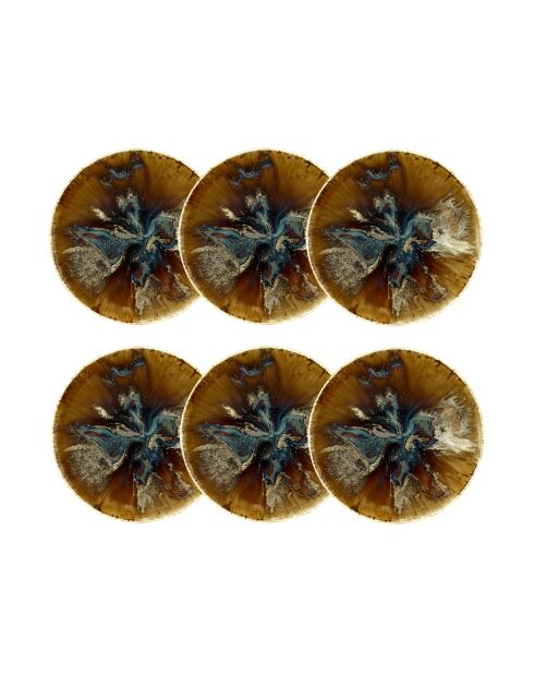 Juego de 6 platos con forma de volcán marrones, 21 cm