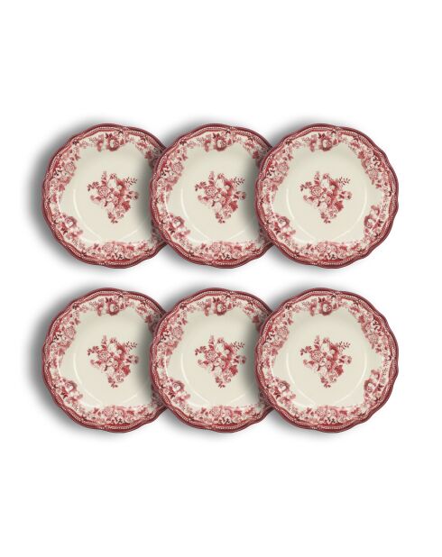 Lot de 6 assiettes creuses Faustine roses - 22cm