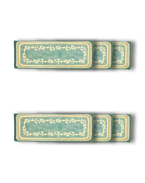 Lot de 6 assiettes rectangulaires Capria vertes - 33x12 cm
