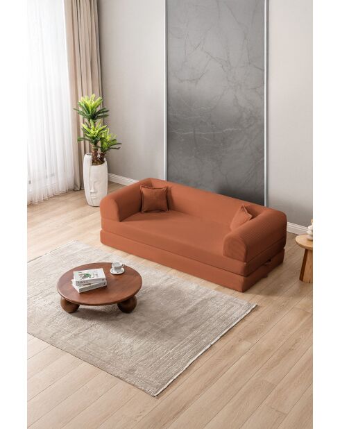 Orangefarbenes 3-Sitzer-Schlafsofa - L. 190 cm x T. 90 cm x H. 36 cm