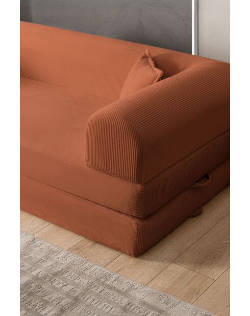 Orangefarbenes 3-Sitzer-Schlafsofa - L. 190 cm x T. 90 cm x H. 36 cm