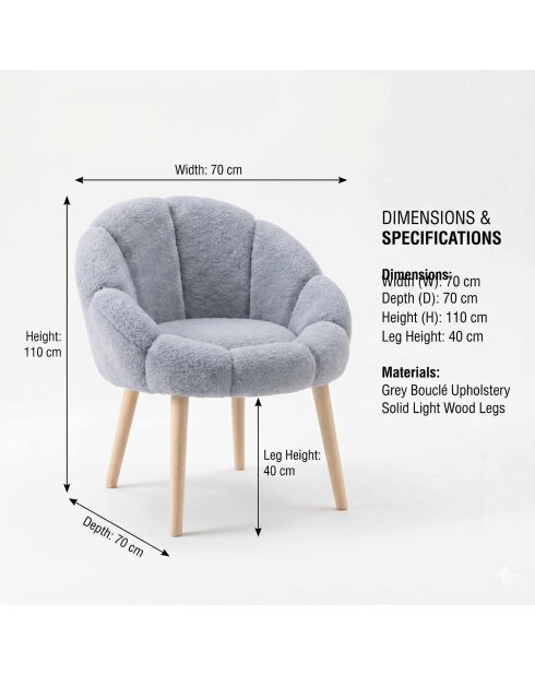 Fauteuil Marguerite gris - l . 70 cm x H. 110 cm x P. 70 cm