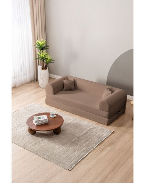 Beiges 3-Sitzer-Schlafsofa — B 190 cm x T 90 cm x H. 36 cm