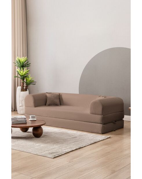 Beiges 3-Sitzer-Schlafsofa — B 190 cm x T 90 cm x H. 36 cm