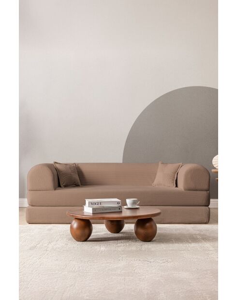 Beiges 3-Sitzer-Schlafsofa — B 190 cm x T 90 cm x H. 36 cm