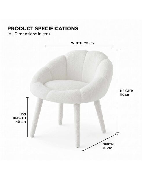Fauteuil Marguerite blanche - l . 70 cm x H. 110 cm x P. 70 cm