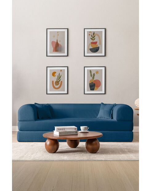 Blaues 3-Sitzer-Schlafsofa - L. 190 cm x T. 90 cm x H. 36 cm
