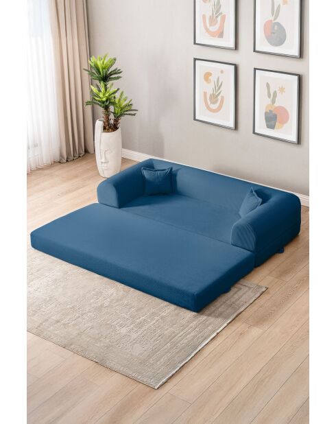 Blaues 3-Sitzer-Schlafsofa - L. 190 cm x T. 90 cm x H. 36 cm