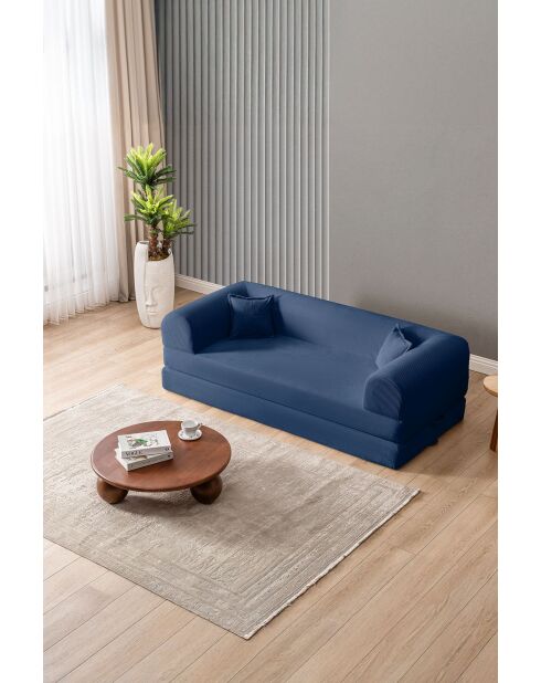 Marineblaues 3-Sitzer-Schlafsofa - L. 190 cm x T. 90 cm x H. 36 cm