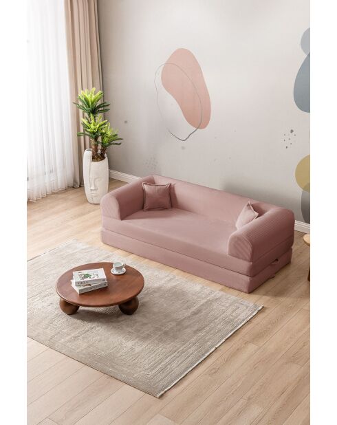 Canapé-lit 3 places Écovert rose - l . 190 cm x P. 90 cm x H . 36 cm