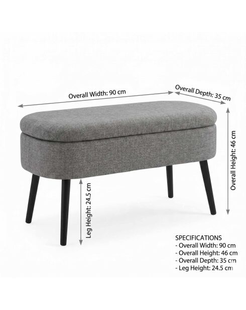 Banc Lin Oslo gris - l . 90 cm x H. . 46 cm x P. 35 cm