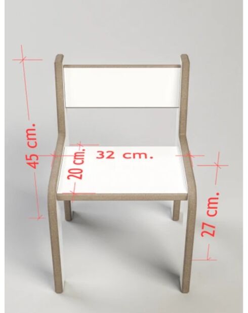 Chaise bébé Peka blanche - l . 32 cm x H. 45 cm x P. 20 cm